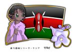  1girl black_hair dark_skin flag green_eyes kenya kenyan_flag murakami_senami 