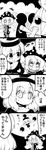  0_0 1boy 2girls 4koma absurdres american_flag_dress american_flag_legwear ball bangs blank_eyes choker clothes_writing clownpiece comic commentary eyebrows eyebrows_visible_through_hair futa_(nabezoko) greyscale hat hecatia_lapislazuli highres imagining japanese_clothes jester_cap kendama long_hair monochrome multiple_girls o_o open_mouth outstretched_arms polos_crown shirt sleeve_tug smile sparkling_eyes spread_arms star sweatdrop t-shirt touhou toy translated wings 