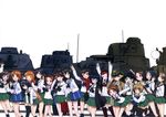  absurdres akiyama_yukari bag bandana bangs black_bow black_eyes black_hair black_legwear black_ribbon blonde_hair blouse blue_eyes blue_hair blunt_bangs bow bow_(weapon) brown_eyes brown_footwear brown_hair brown_jacket caesar_(girls_und_panzer) carrying closed_mouth collarbone erwin_(girls_und_panzer) girls_und_panzer glasses green_hat green_skirt ground_vehicle hair_ribbon hairband hand_in_hair haori hat headband high_ponytail highres holding holding_weapon isuzu_hana jacket japanese_clothes kadotani_anzu kawashima_momo kneehighs koyama_yuzu loafers long_hair long_sleeves looking_at_viewer m3_lee maruyama_saki messy_hair military military_hat military_uniform military_vehicle miniskirt monocle motor_vehicle multiple_girls muneate neck_ribbon neckerchief nishizumi_miho official_art one_eye_closed ooarai_school_uniform oono_aya open_clothes open_jacket open_mouth orange_eyes orange_hair oryou_(girls_und_panzer) panzerkampfwagen_38(t) panzerkampfwagen_iv peaked_cap pleated_skirt pointy_hair ponytail red_headband red_scarf reizei_mako ribbon round_eyewear running saemonza sakaguchi_karina sawa_azusa scarf school_bag school_uniform semi-rimless_eyewear serafuku shirt shoes short_hair simple_background skirt smile socks standing sturmgeschutz_iii takebe_saori tank thighhighs twintails type_89_i-gou under-rim_eyewear uniform utsugi_yuuki v walking waving weapon white_background white_blouse white_hairband white_shirt yamagou_ayumi 