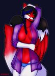  2014 anthro breasts canine clothed clothing detailed digital_media_(artwork) female hair hybrid long_hair mammal nipples porin simple_background skimpy solo standing xylea 