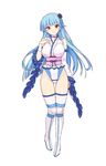  aqua_hair breasts detached_sleeves flower full_body hair_flower hair_ornament hairband hand_on_own_chest japanese_clothes kimono large_breasts leotard long_hair obi official_art ring_dream sash smile solo standing white_background wrestling_outfit yuki_onna_(ring_dream) 