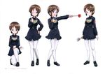  absurdres brown_eyes brown_hair dress flag full_body girls_und_panzer glasses gorget highres holding official_art pantyhose sasagawa_kanon short_hair solo standing uniform white_legwear 