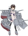  black_legwear blue_skirt breasts brown_hair commentary_request detached_sleeves green_eyes hair_ornament hakama_skirt headgear japanese_clothes kaga_(battleship) kaga_(kantai_collection) kantai_collection kurotsutsuki long_hair mecha_musume medium_breasts original short_hair side_ponytail skirt solo thighhighs tosa_(kantai_collection) zettai_ryouiki 