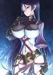  blue_hair bodysuit breasts covered_navel fate/grand_order fate_(series) fingerless_gloves gloves huge_breasts light_smile long_hair looking_down minamoto_no_raikou_(fate/grand_order) purple_eyes sasebono_mari solo thighs very_long_hair 