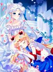  bad_id bad_pixiv_id bare_shoulders bishoujo_senshi_sailor_moon blonde_hair blue_eyes blue_sailor_collar blue_skirt bow choker closed_eyes collarbone crescent double_bun dress dual_persona earrings elbow_gloves facial_mark felicia-val flower forehead_mark gloves hair_flower hair_ornament hairpin jewelry long_hair multiple_girls pleated_skirt princess_serenity red_bow red_choker rose sailor_collar sailor_moon sailor_senshi_uniform signature skirt smile strapless strapless_dress tsukino_usagi twintails white_dress white_flower white_gloves white_hair white_rose 