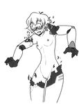  armor blush bodysuit exploding_clothes glasses greyscale highres jode_the_jester looking_down monochrome navel nipples open_mouth pidge_gunderson pussy short_hair solo_focus standing torn_clothes voltron:_legendary_defender watermark 