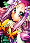  black_background cure_felice earrings flower flower_in_eye green_eyes hair_flower hair_ornament hanami_kotoha jewelry long_hair looking_at_viewer magical_girl mahou_girls_precure! multicolored multicolored_eyes ninomae pink_eyes pink_hair precure solo symbol_in_eye upper_body 