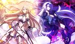  2girls armor blonde_hair breasts chain fate/grand_order fate_(series) jeanne_d&#039;arc_alter long_hair ruler_(fate/apocrypha) sword tagme_(artist) thighhighs weapon white_hair yellow_eyes 
