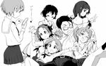  6+girls blush cellphone girls_und_panzer glasses greyscale hetero maruyama_saki monochrome multiple_girls niku-name one_eye_closed ooarai_school_uniform oono_aya phone sakaguchi_karina sawa_azusa school_uniform serafuku smile tsuji_renta unbuttoned undressing utsugi_yuuki yamagou_ayumi 