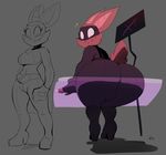  anthro bat belt big_butt bodysuit boots breasts butt clothing eyelashes female footwear grey_background high_heels looking_back mammal mask simple_background sitting skinsuit solo tight_clothing vimhomeless 