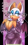  2016 anthro bat big_breasts breasts cleavage clothed clothing english_text female hi_res mammal omegasunburst rouge_the_bat solo sonic_(series) text 