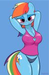  an-tonio anthro armpits blush breasts camel_toe cleavage clothed clothing cutie_mark equine female friendship_is_magic hair half-closed_eyes looking_at_viewer mammal multicolored_hair my_little_pony nipples_through_clothing pegasus rainbow_dash_(mlp) smile solo wings 
