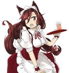  alternate_costume animal_ears apron blush breasts brooch brown_hair dress enmaided fang glass imaizumi_kagerou jewelry long_hair maid maid_apron maid_headdress medium_breasts open_mouth puffy_short_sleeves puffy_sleeves short_sleeves simple_background solo tail touhou tyouseki underbust white_background wolf_ears wolf_tail wrist_cuffs 