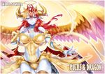 angel_wings blonde_hair blue_skin border breasts character_name cleavage copyright_name demon_girl demon_wings hair_ornament halo hand_on_own_chest hera-sowilo_(p&amp;d) hera_(p&amp;d) horn_ring horns jewelry large_breasts long_hair looking_at_viewer multicolored_hair multiple_wings necklace puzzle_&amp;_dragons red_hair red_wings sennoyume slit_pupils smile solo tail thighhighs two-tone_hair vambraces white_border wings yellow_eyes yellow_wings 