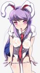  animal_ears bent_over blush bunny_ears danpu full-face_blush lavender_hair long_hair looking_at_viewer necktie panties panty_pull pink_eyes pussy_juice reisen_udongein_inaba shirt short_sleeves skirt solo sweat tongue tongue_out touhou underwear wet wet_clothes wet_shirt 