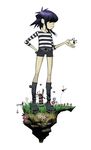  1girl floating_island giantess gorillaz helicopter lighthouse noodle_(gorillaz) shorts windmill 