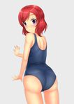 1girl :o ass back bare_shoulders blush breasts from_behind love_live! love_live!_school_idol_project nishikino_maki open_mouth purple_eyes red_hair school_swimsuit shiny shiny_hair shiny_skin short_hair solo swimsuit vira 