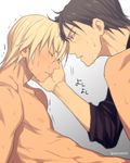  2boys anal blonde_hair blush leg_lift lying male_focus mashima_shima meitantei_conan multiple_boys sex sweat tears yaoi 