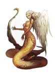  azata female hair harp jewelry lillend musical_instrument official_art paizo pathfinder scales species: unknown_artist white_hair wings 