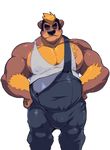  anthro bear beef belly biceps bruin bulge butch clothing cm cursedmarked dynewulf invalid_tag male male/male mammal mature meaty muscular nipples overalls overweight pecs 