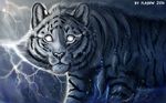  ambiguous_gender beads feline feral flashw fur hair lightning looking_at_viewer mammal outside raining solo striped_fur stripes tiger whiskers white_eyes white_fur white_hair white_nose white_tiger 