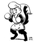  anthro blush boxing_gloves clothing female fighting_stance fluffy fluffy_tail lhk lipstick mammal miz_ma&#039;m&#039;selle_hepzibah monochrome pogo shirt shorts skunk tank_top 