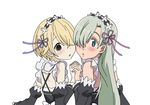  anifamu blonde_hair blue_eyes blush cosplay detached_sleeves earrings elizabeth_liones green_hair grey_eyes hair_over_one_eye hairband holding holding_hair jewelry long_hair looking_at_viewer maid multiple_girls nanatsu_no_taizai oota_saya open_mouth ram_(re:zero) ram_(re:zero)_(cosplay) re:zero_kara_hajimeru_isekai_seikatsu rem_(re:zero) rem_(re:zero)_(cosplay) short_hair tanaka-kun_wa_itsumo_kedaruge trait_connection 