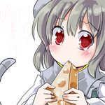  animal_ears biting capelet cheese fa_no_hito food grey_hair heart heart-shaped_pupils mouse_ears mouse_tail nazrin red_eyes solo symbol-shaped_pupils tail touhou upper_body when_you_see_it 