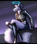  2016 4_toes 5_fingers angel anthro black_hair black_nose blue_eyes canine clothed clothing dimi_kendal_101 female fox fur hair mammal mayameow outside piercing solo toes white_fur white_hair wide_hips 
