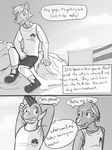  anthro anthrofied armpits clothed clothing comic electrike fully_clothed fuze greyscale hi_res male marshtomp monochrome nintendo open_mouth outside pok&eacute;mon poochyena video_games 