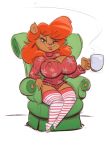  anthro big_breasts breasts clothed clothing colored_sketch cup female joelasko julie_bruin legwear looking_at_viewer mammal nipple_bulge sitting smile solo thigh_highs tiny_toon_adventures ursine warner_brothers 