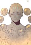  artist_name bad_id bad_pixiv_id bald bare_shoulders collarbone facial_mark forehead_mark futo_20 humanization looking_at_viewer male_focus monk open_mouth orb overwatch reaching reaching_out shirtless simple_background solo sphere upper_body white_background yellow_eyes zenyatta_(overwatch) 