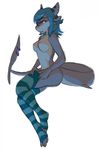  anthro breasts clothing ear_piercing female fish furgonomics furry-specific_piercing legwear looking_at_viewer marine mostly_nude navel nipples piercing piranhapettingzoo shark simple_background smile socks solo striped_legwear striped_socks stripes tail_piercing white_background 