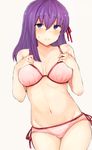  ass_visible_through_thighs bad_id bad_pixiv_id bare_shoulders bikini blush breasts cleavage collarbone fate/stay_night fate_(series) groin hair_ribbon highres large_breasts long_hair looking_at_viewer matou_sakura navel pink_bikini purple_eyes purple_hair revision ribbon sabujiroko shiny shiny_hair shiny_skin side-tie_bikini side_ribbon smile solo sweatdrop swimsuit thigh_gap 