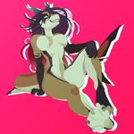  antelope anthro antlers breasts featureless_breasts female fish gazelle horn hybrid looking_at_viewer mammal marine nude piranhapettingzoo shark sharp_teeth simple_background sitting smile solo teeth thick_thighs 