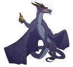  alcohol anthro beverage bottle dragon drunk featureless_crotch horn looking_at_viewer male nude piranhapettingzoo simple_background smile solo standing teeth white_background wings 