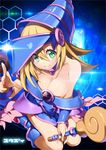 bare_shoulders blonde_hair blush_stickers breasts choker cleavage collarbone dark_magician_girl duel_monster green_eyes hat hexagram jewelry large_breasts long_hair necklace pentacle smile solo staff star wizard_hat yuu-gi-ou yuu-gi-ou_duel_monsters yuuzii 