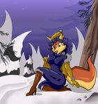  anthro astraldog breasts canine carmelita_fox clothed clothing ear_piercing female fox fur invalid_color invalid_tag mammal orange_fur outside piercing sly_cooper_(series) snow solo video_games 