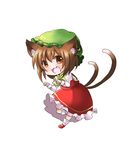  :3 :d animal_ears blush bobby_socks bow bowtie brown_eyes brown_hair cat_ears cat_girl cat_tail chen chibi commentary_request dress fang frilled_dress frills full_body hat highres jewelry juliet_sleeves long_sleeves looking_at_viewer mary_janes mob_cap multiple_tails nekomata open_mouth paw_pose ponta_(wwtaimeww) puffy_sleeves red_dress red_footwear shoes short_hair single_earring smile socks solo tail touhou two_tails white_legwear yellow_bow yellow_neckwear 