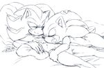  anthro bed blush cuddling drooling duo featureless_crotch hand_on_head hedgehog line_art lying male male/male mammal nude on_back on_bed on_front open_mouth romantic saliva shadow_the_hedgehog signature sleeping snoring soina sonic_(series) sonic_the_hedgehog 