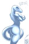  &lt;3 2015 anthro blue_(jurassic_world) breasts butt dialogue dinosaur english_text female jurassic_park jurassic_world metalfoxxx nude raptor sharp_teeth solo teeth text theropod 