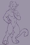  2014 anthro biped curiodraco digitigrade featureless_crotch feline garrett_(thequeenofmars) looking_at_viewer male mammal monochrome nude panther raised_eyebrow simple_background sketch smile solo standing 