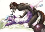  anthro ball_gag breasts canine cat collar dog feline female fur gag hair male male/female mammal nipples pawpads paws sex stripes yamidog 