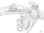  black_and_white brokeguy21 disney eyewear female goggles judy_hopps lagomorph line_art mammal monochrome motorcycle mountain rabbit simple_background skyline solo vehicle white_background zootopia 