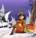  anthro areola astraldog breasts canine carmelita_fox clothed clothing ear_piercing female fox fur invalid_color invalid_tag mammal orange_fur outside piercing sly_cooper_(series) snow solo video_games 