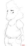  anthro boreoboros caprine clothed clothing concerned disney fan_character looking_down male mammal monochrome remmy_cormo sheep solo zootopia 