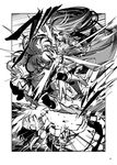  blood blood_from_mouth comic fifiruu greyscale highres hong_meiling izayoi_sakuya monochrome punching touhou 