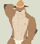  :&lt; abs anthro bulge canine christmas clothed clothing front_view half-length_portrait hand_behind_head hand_on_hip hat holidays male mammal moki muscular navel nipples one_eye_closed pecs pinup portrait pose santa_hat solo speedo swimsuit topless unknown_species 