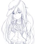  bangs fingers_together greyscale hair_between_eyes hammer_and_sickle hat hibiki_(kantai_collection) highres kantai_collection long_hair looking_at_viewer monochrome niwatazumi school_uniform serafuku simple_background sketch sleeves_past_wrists solo star upper_body verniy_(kantai_collection) white_background 