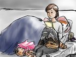  alien bed bedding blanket commander_shepard cute elcor female_shepard grunt_(mass_effect) hanar human krogan mammal mass_effect pillow rabbitzoro smile video_games 